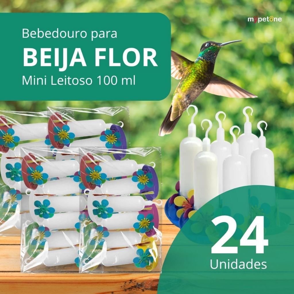 24 Bebedouro Beija Flor Mini Passarinho Jardim e Varanda - 100ml Cores Mistas