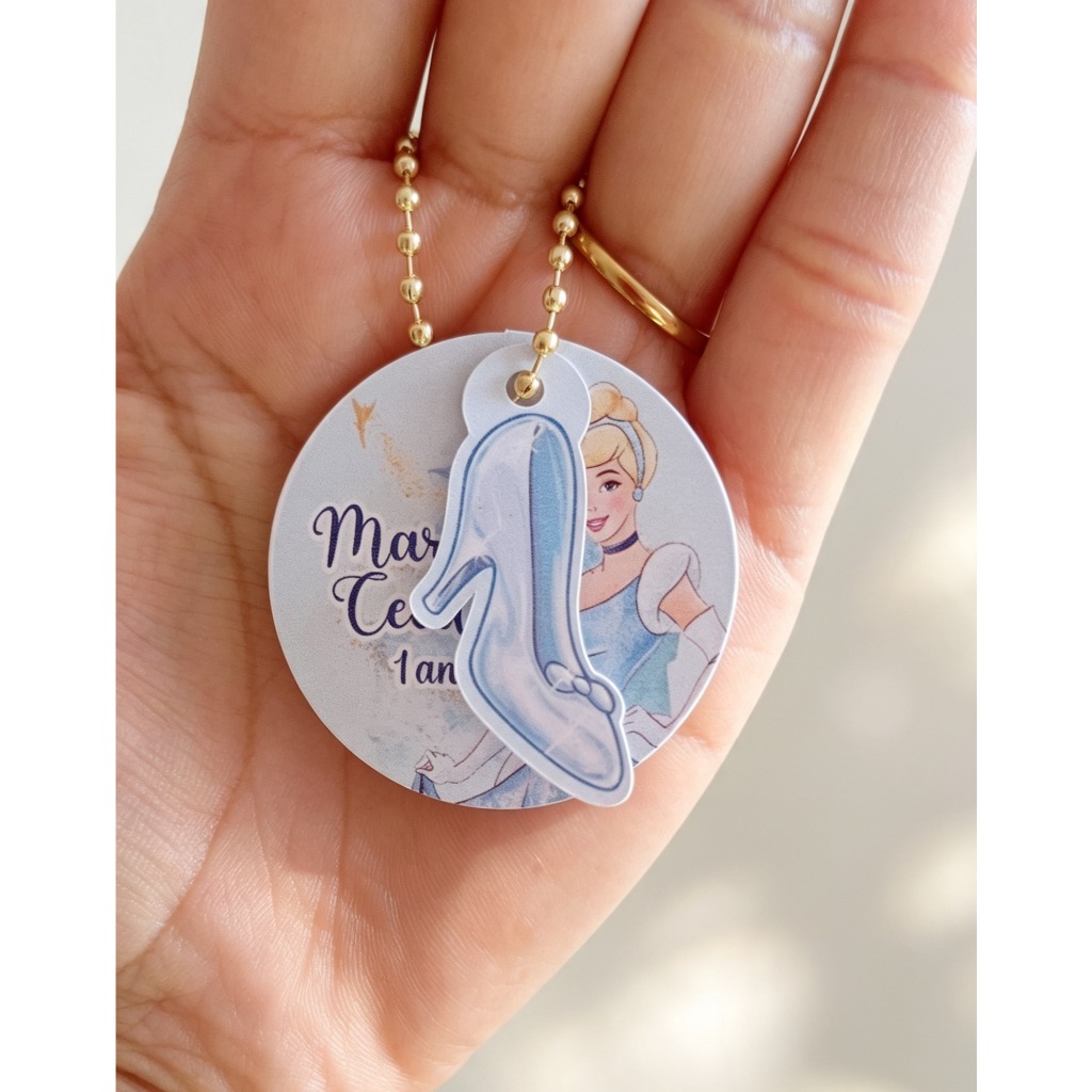 Tag com correntinha 4x4 - Lembrancinha personalizada - Cinderela - Tradicional - Aquarela - Festa de aniversário