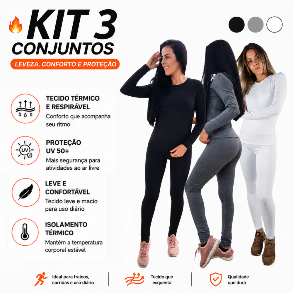 Kit 3 Conjunto Térmico Pelúciado Calça/Blusa Segunda Pele Proteção de Frio Intenso