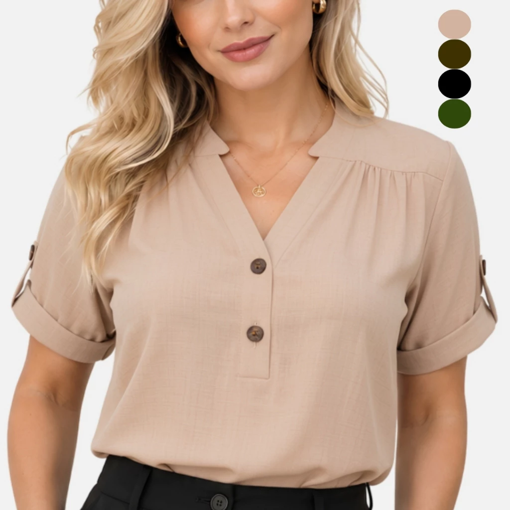 Blusa Camisa Feminina Elegante Casual Social com Botão Tecido Viscolinho — imagem 1