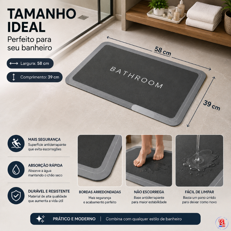 Tapete Banheiro Absorvente Antiderrapante Secagem Rápida Cozinha Lavável