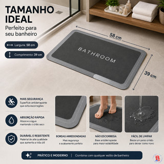 Tapete Banheiro Absorvente Antiderrapante Secagem Rápida Cozinha Lavável