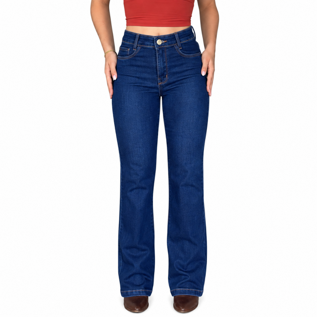 Calças Jeans Flare Boca de Sino Cintura Alta Até o Umbigo Lycra Personalizada