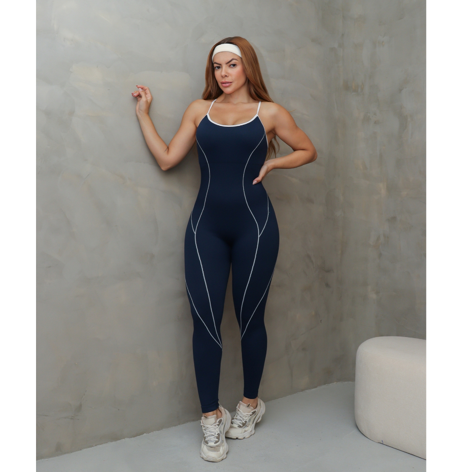 Macacão Fitness Feminino Esportivo Canelado Alça Fina Modelador Academia 3RD SD1961