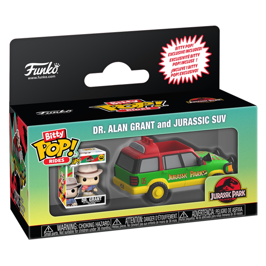 FUNKO BITTY POP RIDES JURASSIC PARK - DR. ALAN GRANT AND JURASSIC SUV (90113) NOVO ORIGINAL