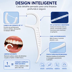 Fio Dental com Haste 100 Unidades Palito de Fio Dental Descartável Limpeza Interdental Higiene Bucal