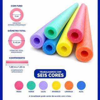 Kit 2 /3 / 6 / 10 / 12 Boia Espaguete Flutuador Macarrão Para Piscina Água Cores Sortidas Com Furo