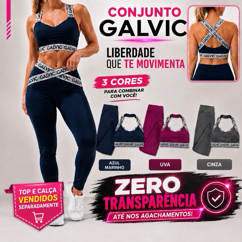 Calça Legging Feminina Academia Cintura Alta Zero Transparência Empina Bumbum Fitness Premium Galvic