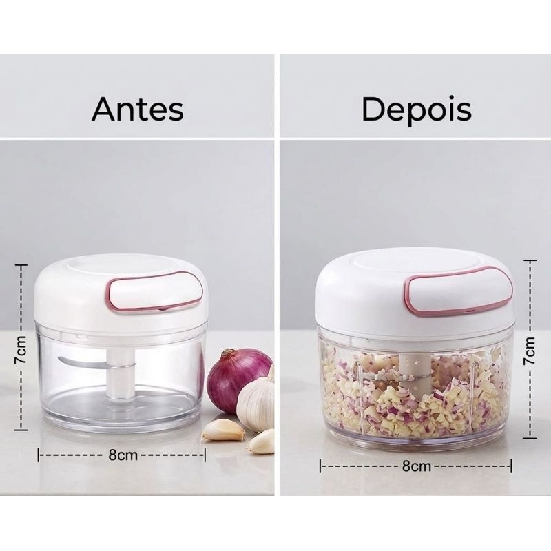 Mini Triturador Manual de Alimentos 170ml 2 Lâminas Inox Portátil Processador Cebola Alho Temperos