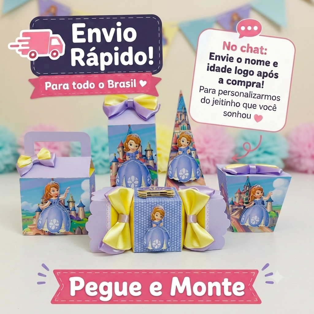 Kit Festa Princesa Sofia Personalizado Pegue Monte Lembrancinha  Caixa Decorada Infantil Lindo
