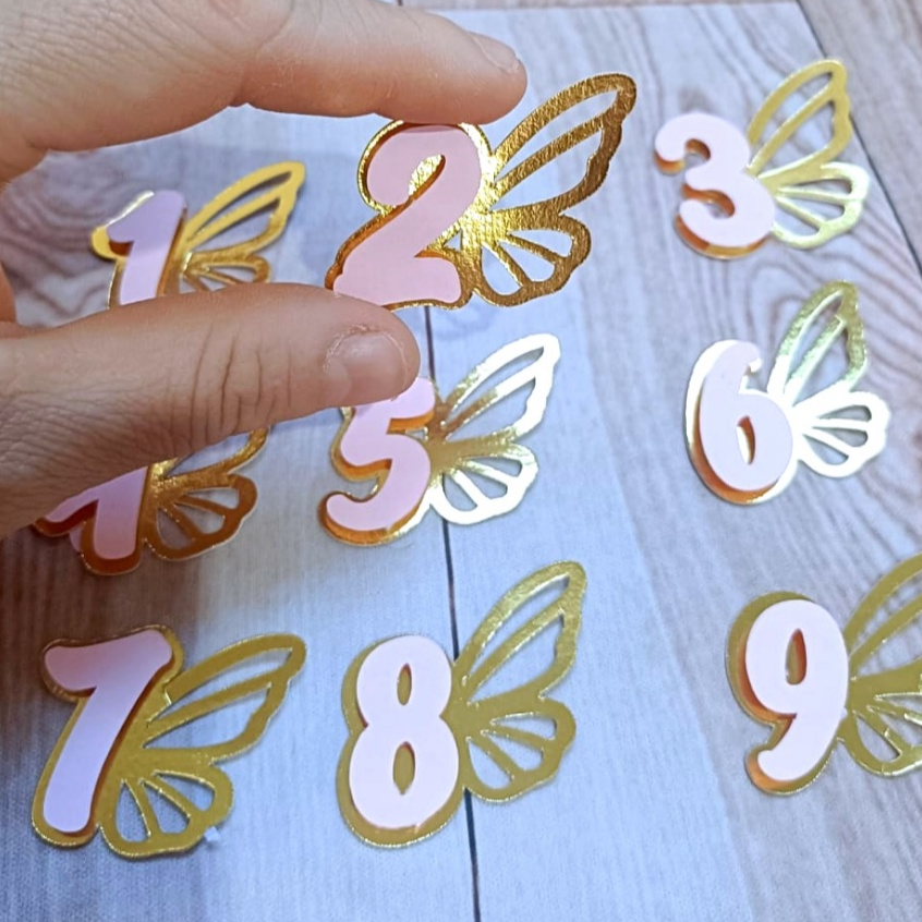 APLIQUE DE NUMERO 3D BORBOLETA EM PAPEL LAMICOTE PARA LEMBRANCINHAS DE FESTA