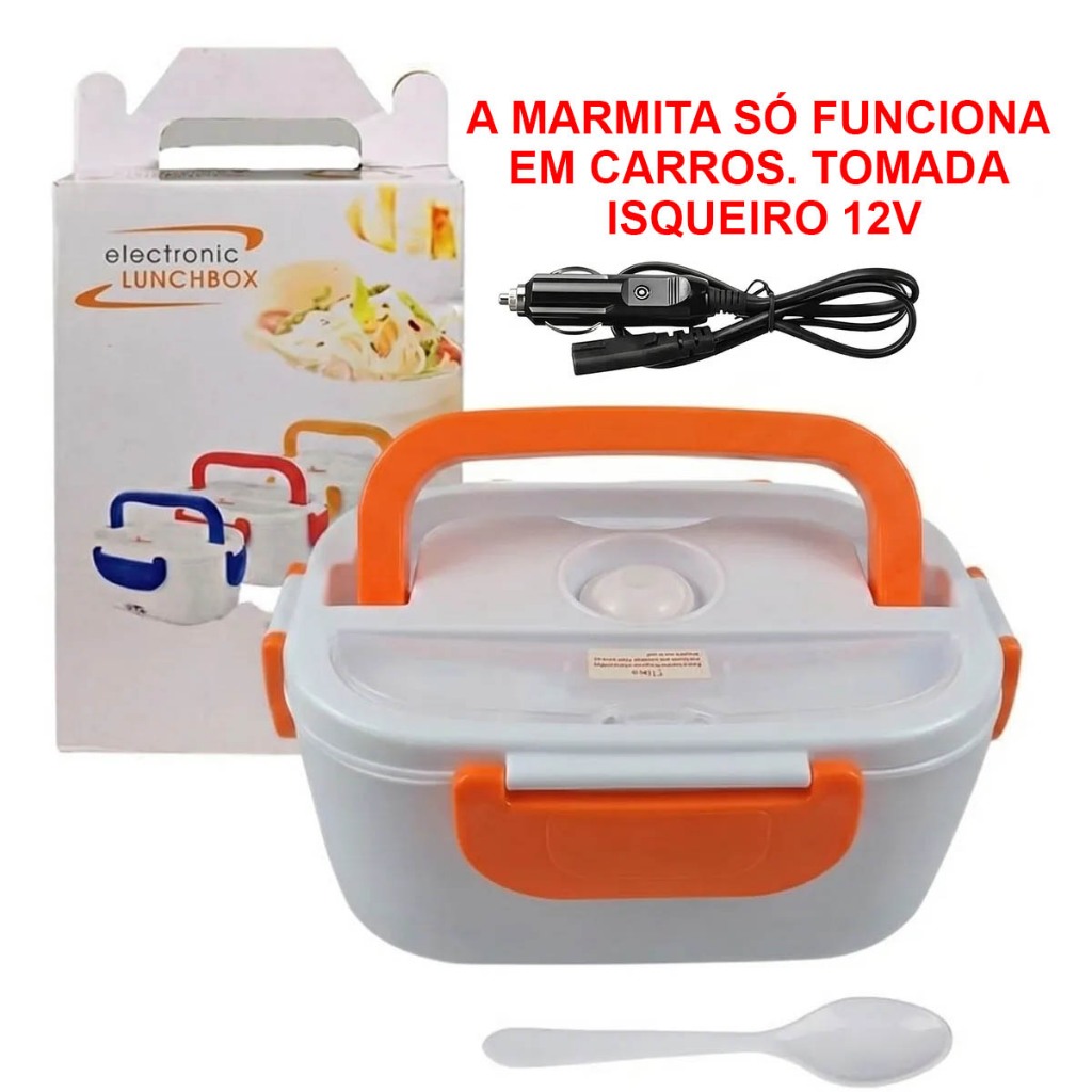 Marmita Termina Eletrica Portatil Carro 12V Divisorias Colher Comida Lanche Frescos Lancheira