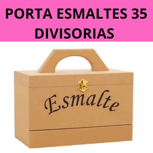 Maleta Organizadora de Esmalte Mdf manicure com Alça 35 Divisórias com MDF Cores crua