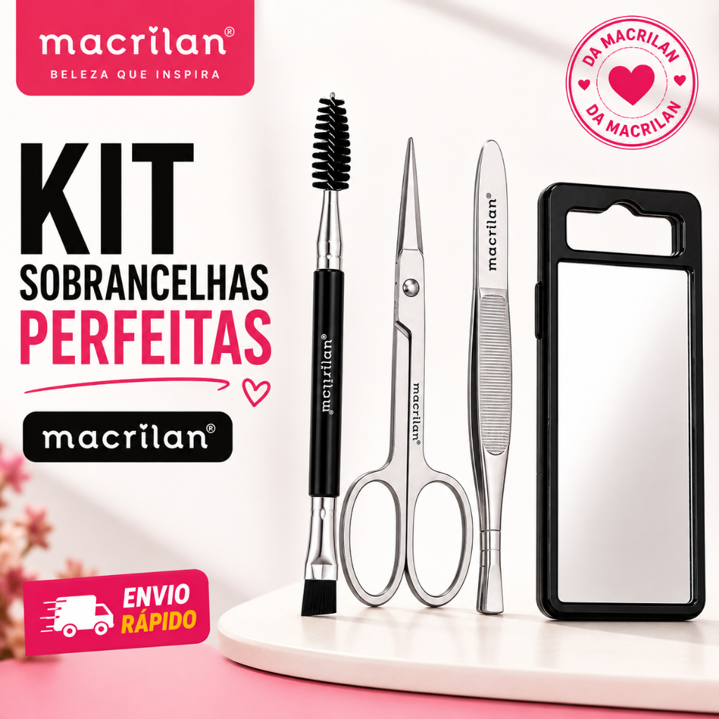 kit sobrancelha profissional completo pincel duplo chanfrado e escova tesoura pinça e espelho maquiagem