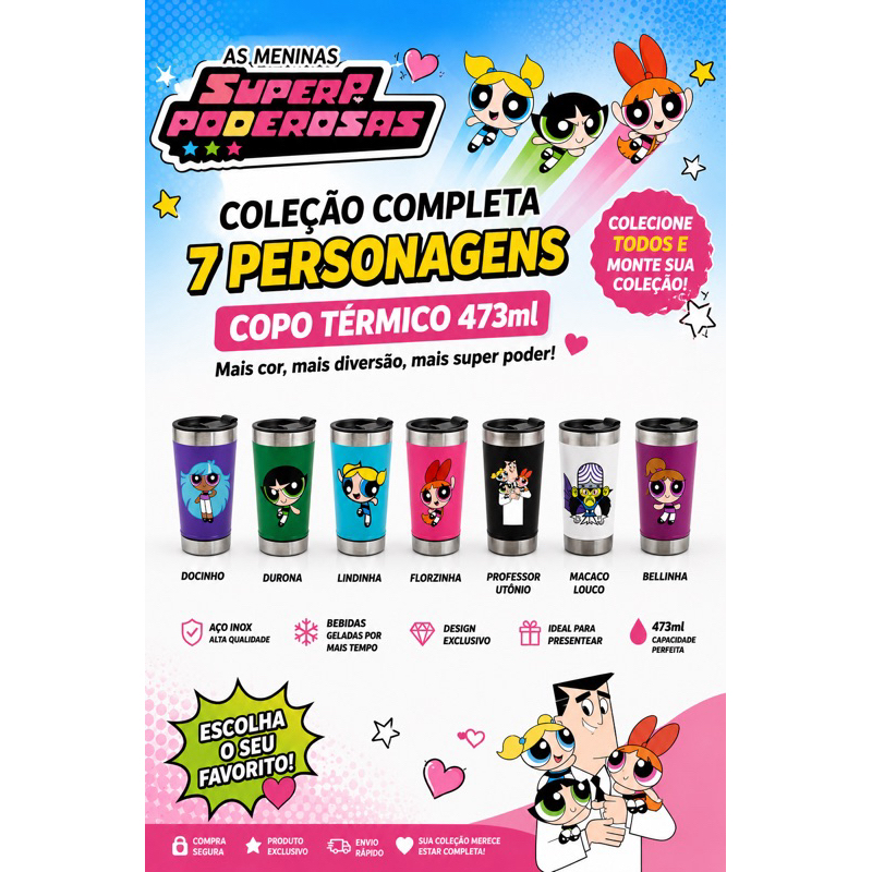 Copo Térmico 473ml Meninas Poderosas - Personalizado com Nome