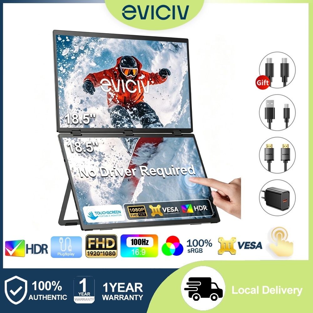 【Enviar do Brasil】Touch Monitor Portátil Dual Screen 18.5" 100Hz Táctil 10 Pontos IPS 1080P FHD VESA Estudo Home Office