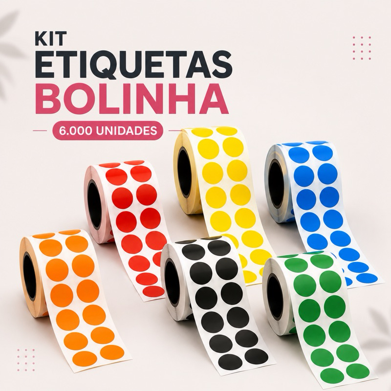 Kit 6.000 Etiquetas bolinhas coloridas 12x12mm