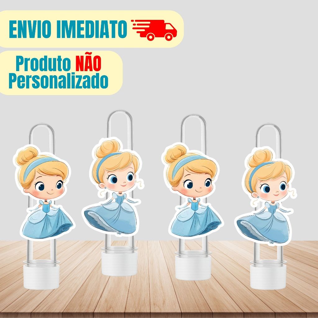 Aplique Tag Para Tubete Cinderela Cute | Personalizado | Lembrancinha Festa Infantil | Aniversário