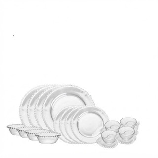 Aparelho Jantar Wolff Pearl 24 Pçs Pratos Xicaras Bowls Borda Perola Cristal Grátis Manteigueira