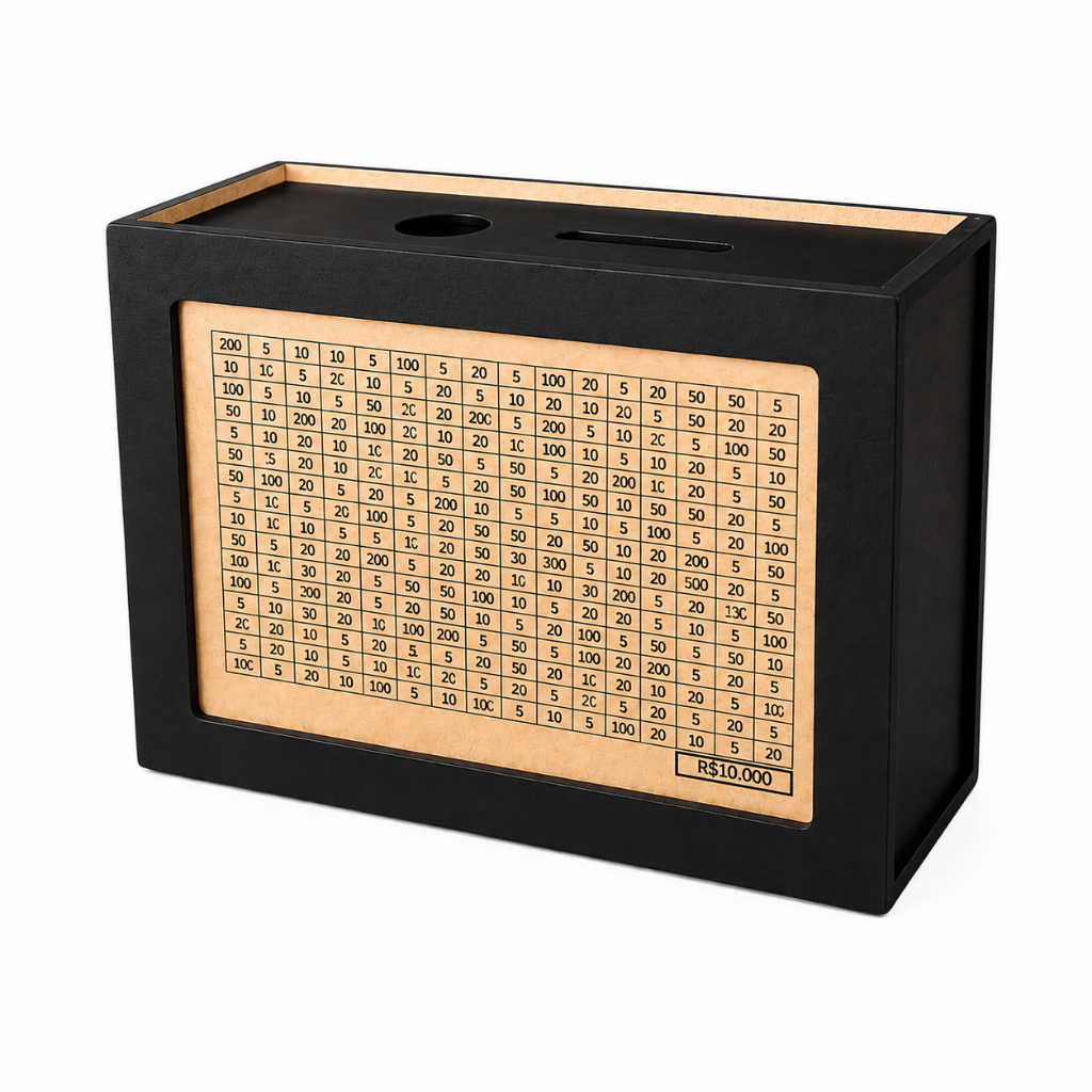 Cofre Woodbox 10Mil 5Mil 2Mil 1Mil Criativo Decorativo Guarde Dinheiro Método Japones