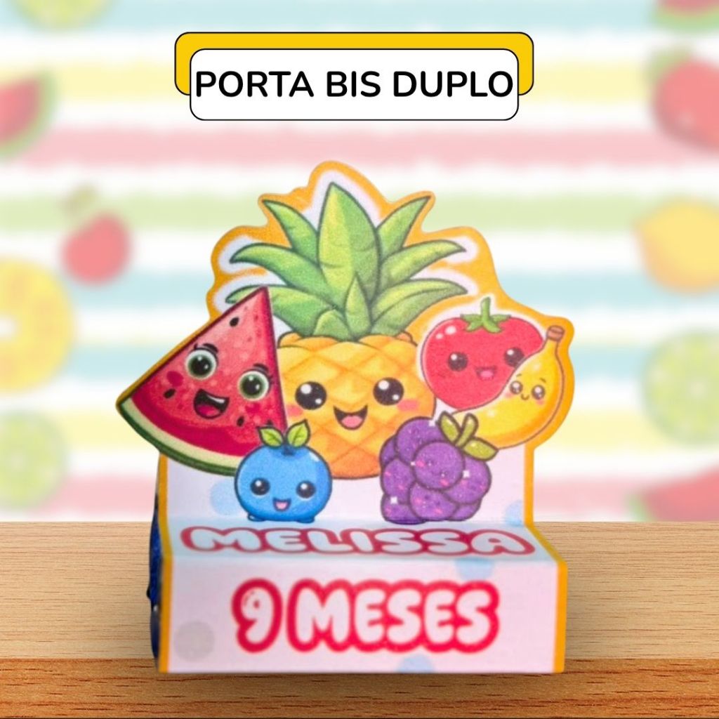 24 Porta Bis Duplo Personalizado Festa Frutinhas Introdução Alimentar Lembrancinha Decoração Aniversario Menino Menina