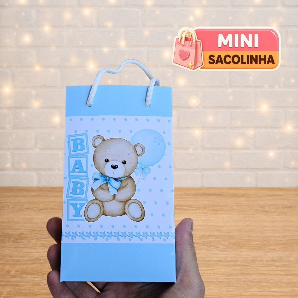 Mini Sacolinha P - Tema Chá de bebê ursinho azul - menino - aniversario - lembrancinhas - festas