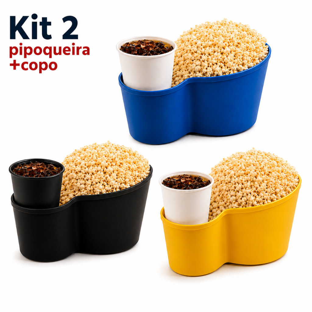 Kit 2 Pipoqueiras + 2 Copos Festa Pipoca Cinema Lembrancinha Amigos Balde Aniversário