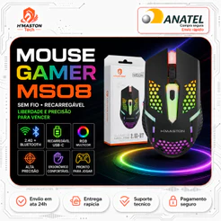 H'Maston MS08 Mouse Sem Fio Para Notebook Mouse Gamer Sem Fio Mouse Sem Fio Recarregável Mouse Ergonômico Sem Fio