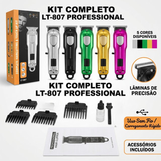 Maquina De Cortar Cabelo Profissional LT807 Barbeiro Kit Completo Com Pentes Recarregável