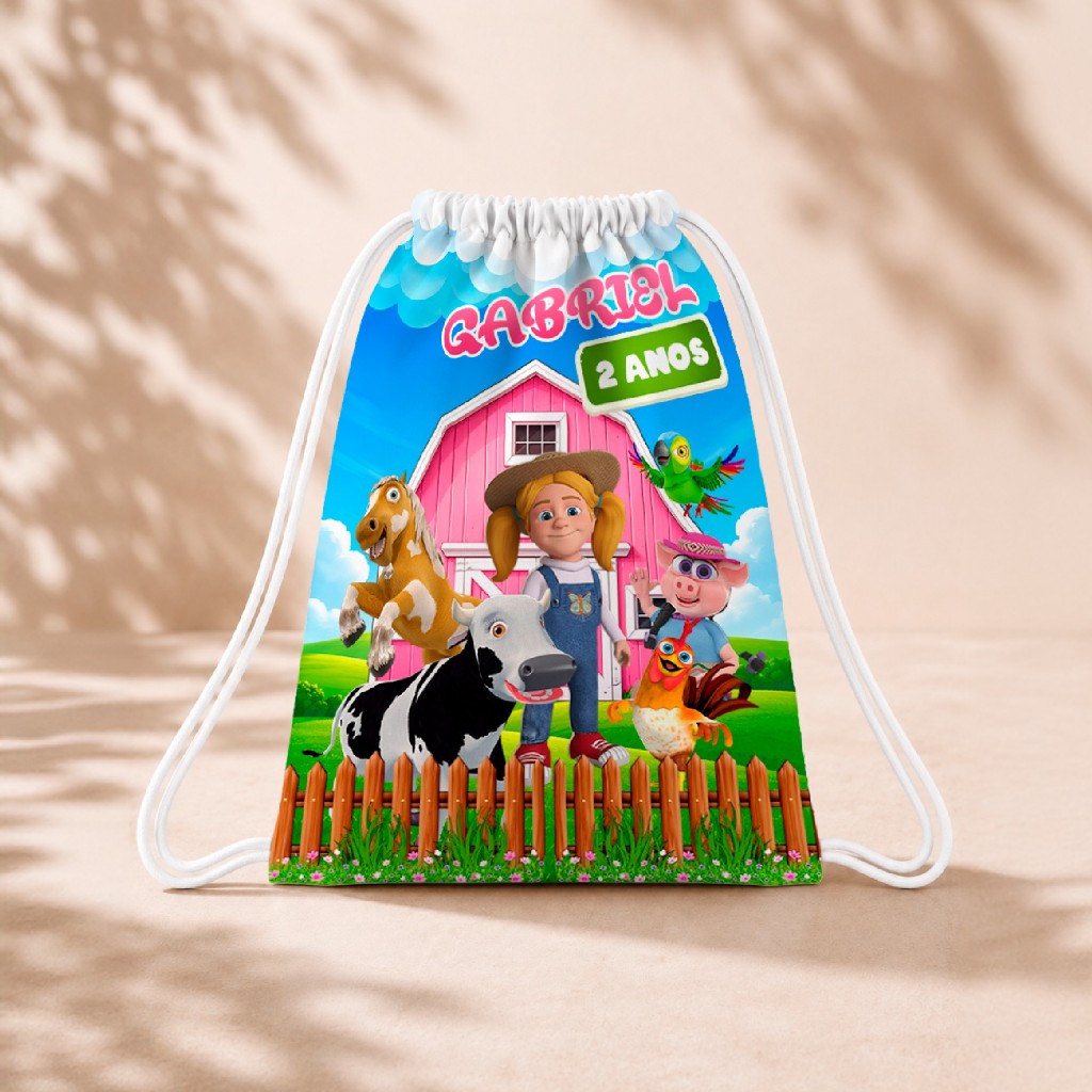 10 Mochila Personalizada Infantil 18x26 Sacolinhas Surpresa Festa Aniversário Lembrancinha Fazenda do Zenon Rosa