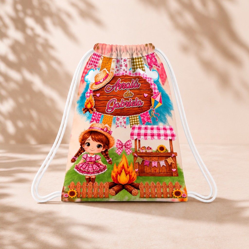 10 Mochila Personalizada 18x26 Sacolinhas Festa Aniversário Lembrancinha Festa Junina Arraiá Rosa
