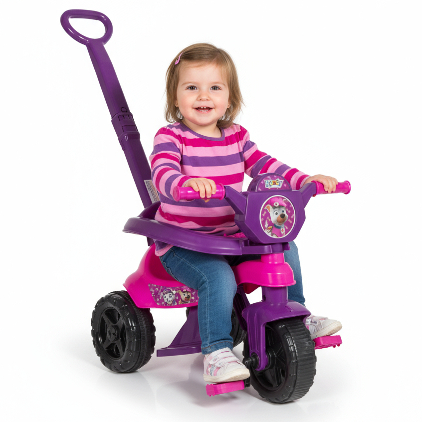 Motoca Triciclo Velotrol Menina Premium Roxa 1 a 3 anos | Completa com Pedal, Apoio e Protetor
