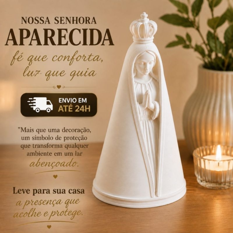 Nossa Senhora Aparecida Imagem Decorativa em Impressão 3D | Decoração Religiosa Católica | Presente de Fé e Proteção
