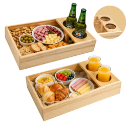 Bandeja Café da Manhã Suporte Para Sofá Suco Petiscos Cerveja Copo Long Neck 30x20x6 Madeira Rústico