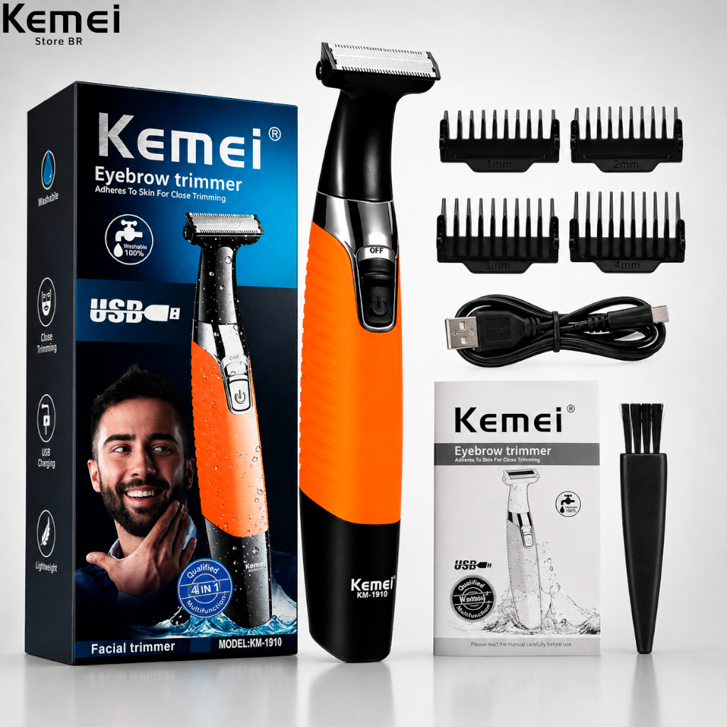 Barbeador Aparador de Pelos Kemei KM- 1910 Portátil Bivolt 110v /220v Máquina de acabamento KM -1910