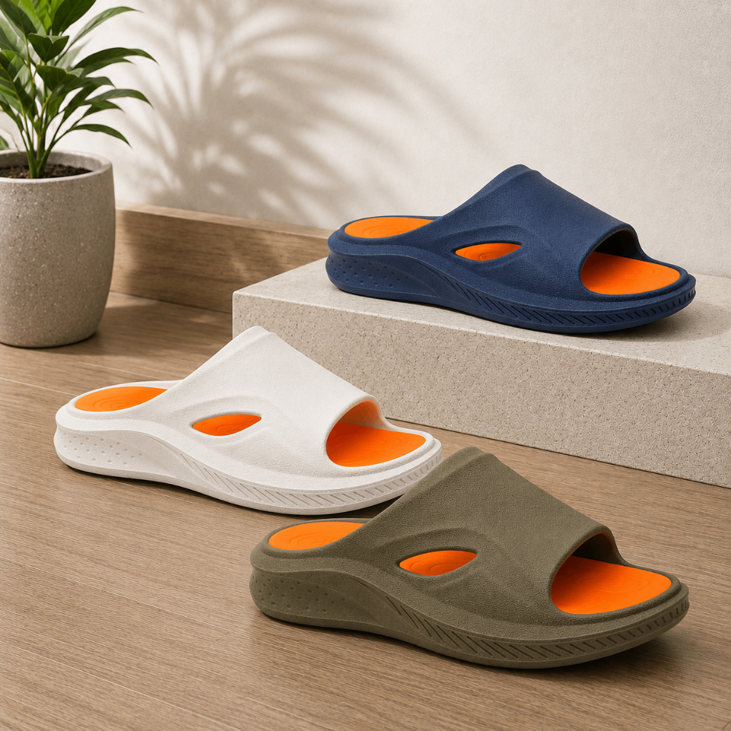 Chinelo Slide Masculino EVA Anatômico Confortável Leve Antiderrapante Macio Praia Preto Off white Azul Verde