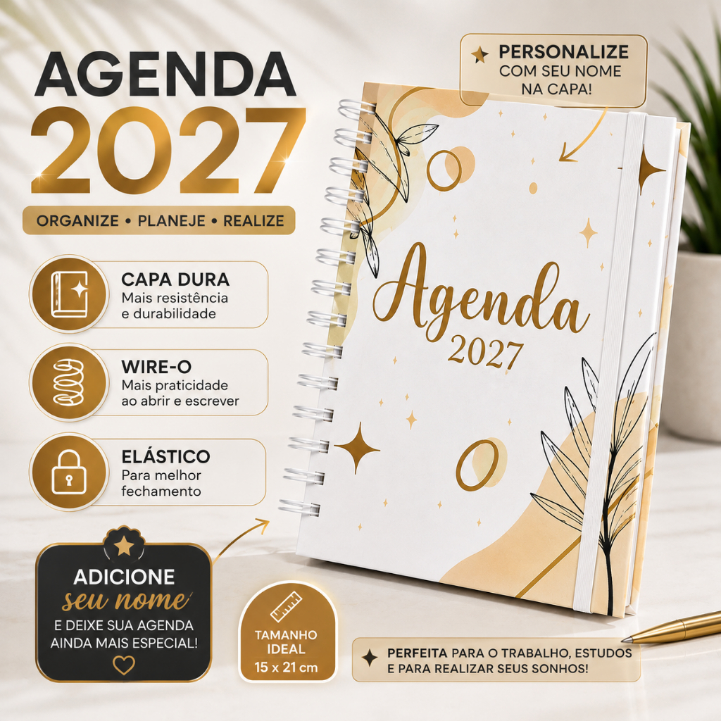 Agenda 2027 Personalizada Capa Dura | Moderna | Nome na Capa | Organização e Produtividade