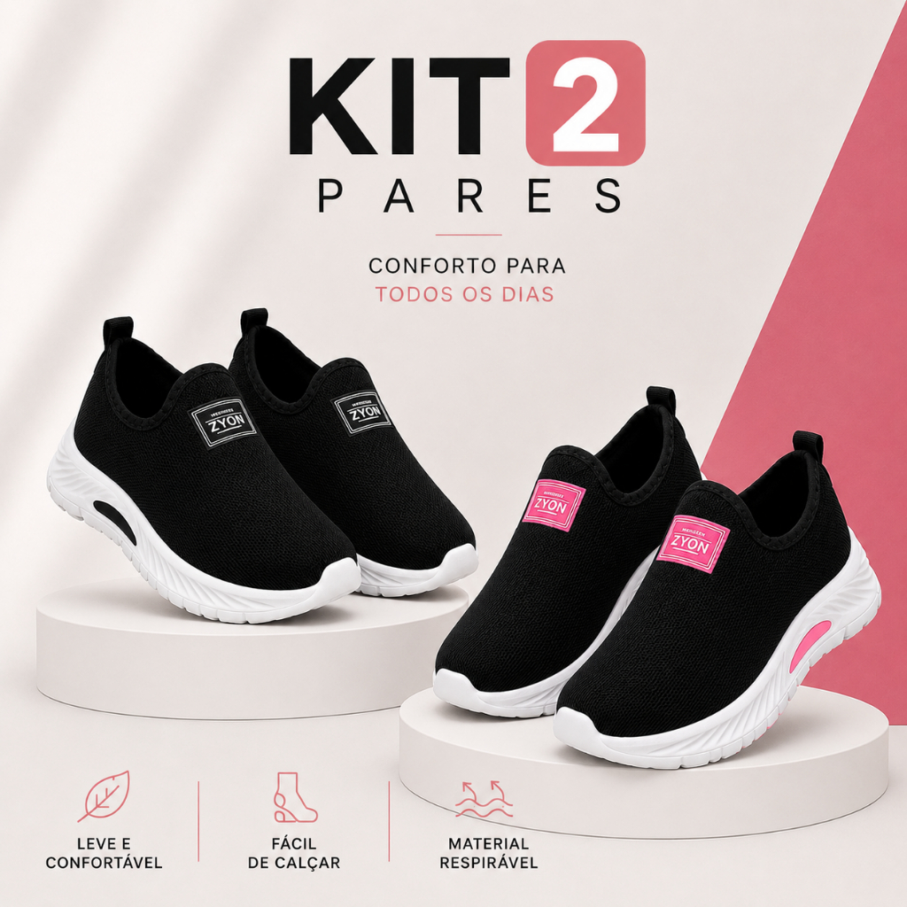 Kit 2 Pares Tenis Meia Slip On Confortavel Antiderrapante Leve Macio Calce Facil Academia Dia a Dia