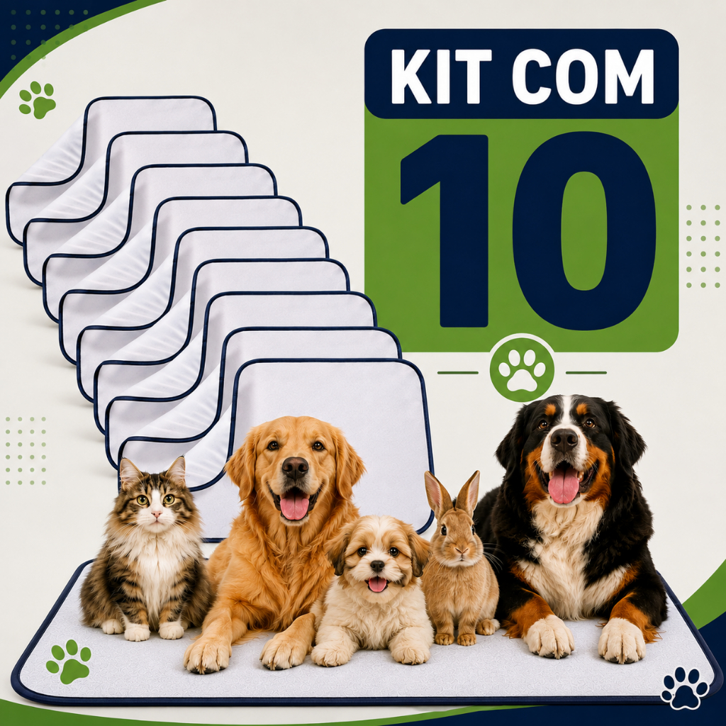 kit com 10 Tapetes higiênicos lavável para pet dog gato cachorro coelho filhotes educador reutilizável