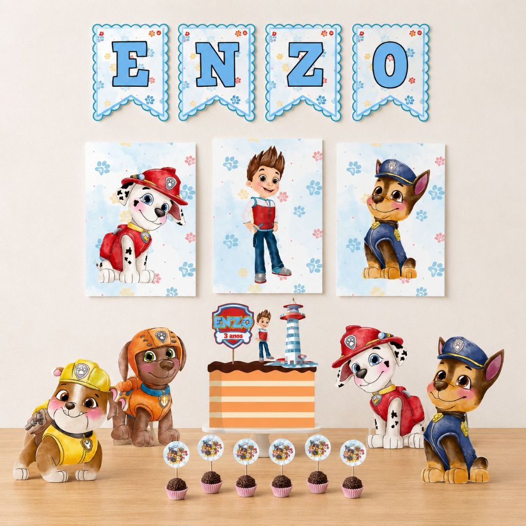 ENVIO RÁPIDO | Kit Festa Patrulha Canina Menino | Lembrancinhas | Kit Só um Bolinho Patrulha Canina Aquarela