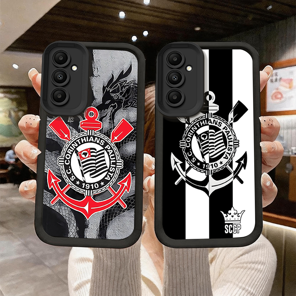 Capinha capa de silicone macia preta anti‑queda estampa Corinthians para Samsung A05S DL346