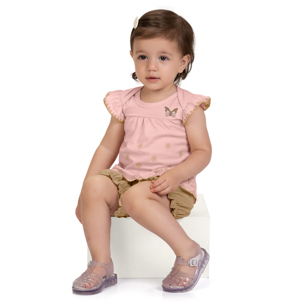 Conjunto Infantil Feminino Bebe Batinha e Short Borboleta Kyly - Ref. 1002288