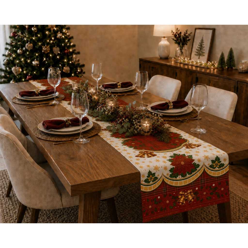 Caminho de Mesa Natalino 1,40m x 50cm – Toalha de Mesa Decorativa de Natal