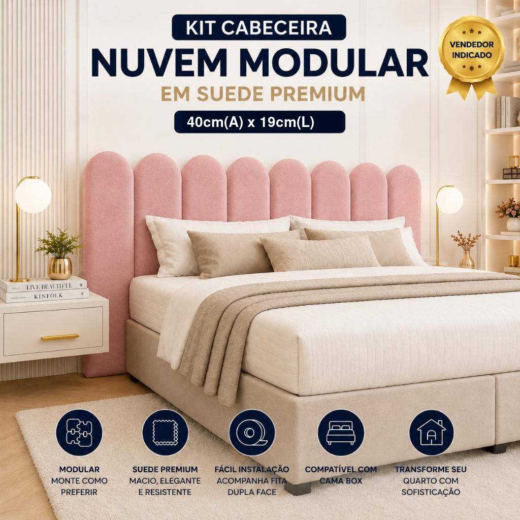Cabeceira Estofada Cama Box Casal Completa Nuvem Suede Adesiva Solteiro Queen King Kit 5 a 10 Placas