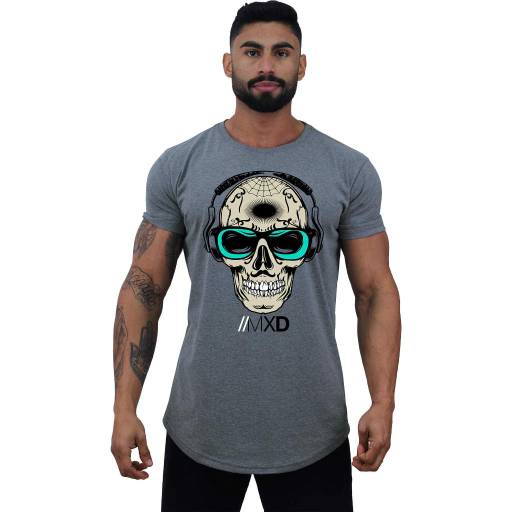 Camiseta Longline Masculina Algodão MXD Conceito Academia Casual Caveira Festiva