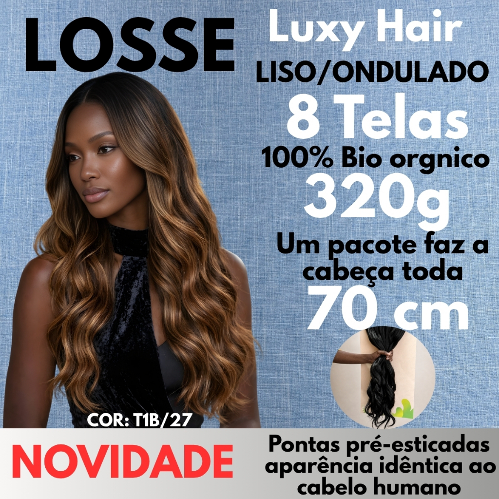 Cabelo ondulado 70 cm -Bio Orgânico - Orgânico Premium - LOSSE - 8 Peças 320g - Luxy Hair