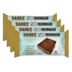Kit 4un Wafer Danke Recheio e Cobertura Chocolate ao Leite 25g