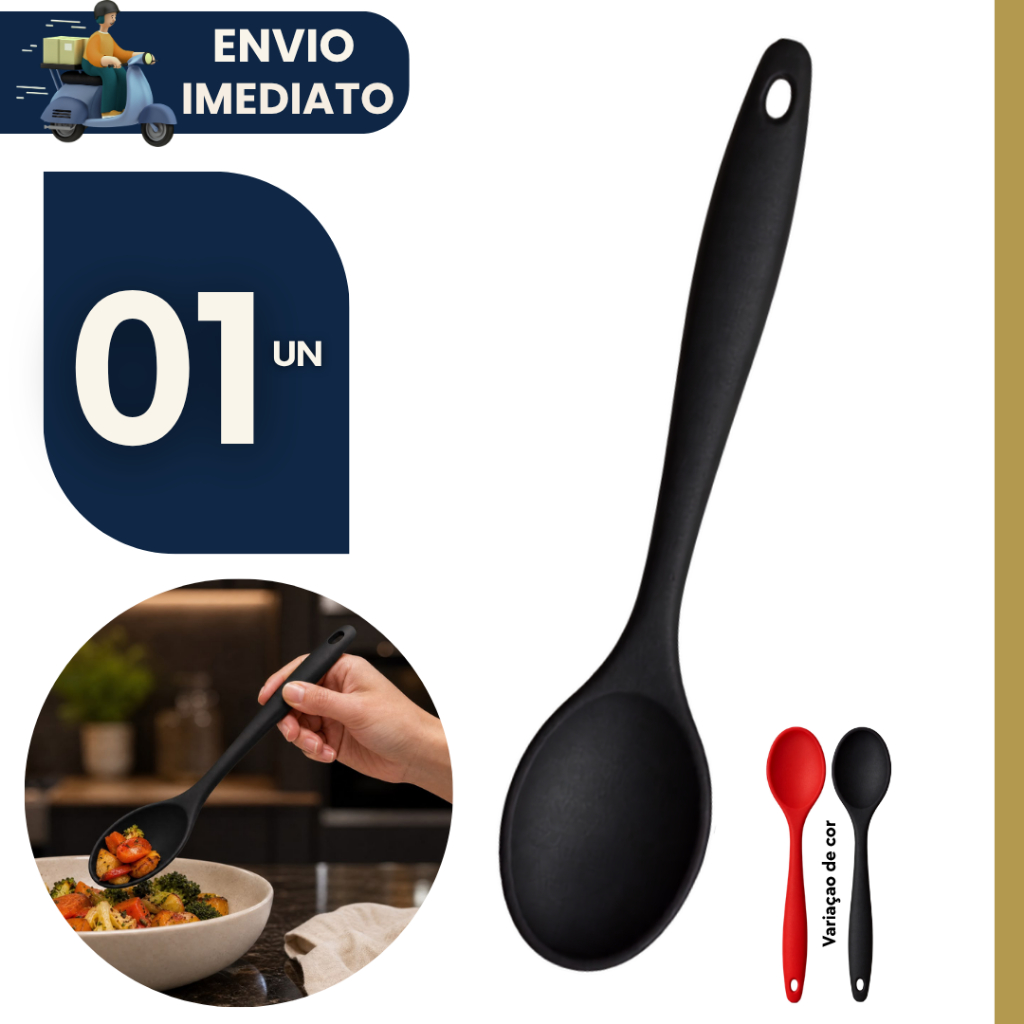 Colher de Silicone Grande 27cm Utensílio de Cozinha p Arroz Resistente Antiaderente Não Risca