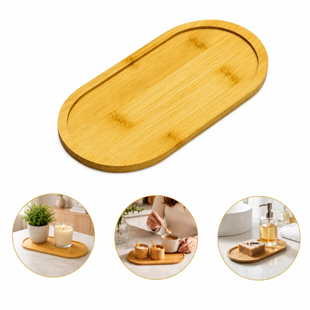 Bandeja De Bambu Decorativa Multiuso Cozinha Banheiro Decoração Lavabo