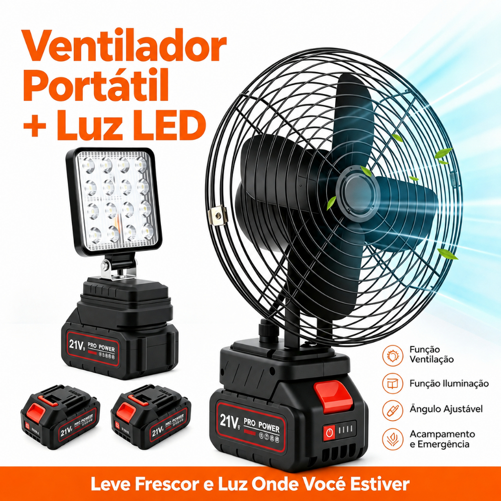 Imagem Ventilador Portátil Acampamento 8 Polegadas 30W 2 Baterias 7500mAh Luz LED 270° Sem Escova USB Recarregável Hivento